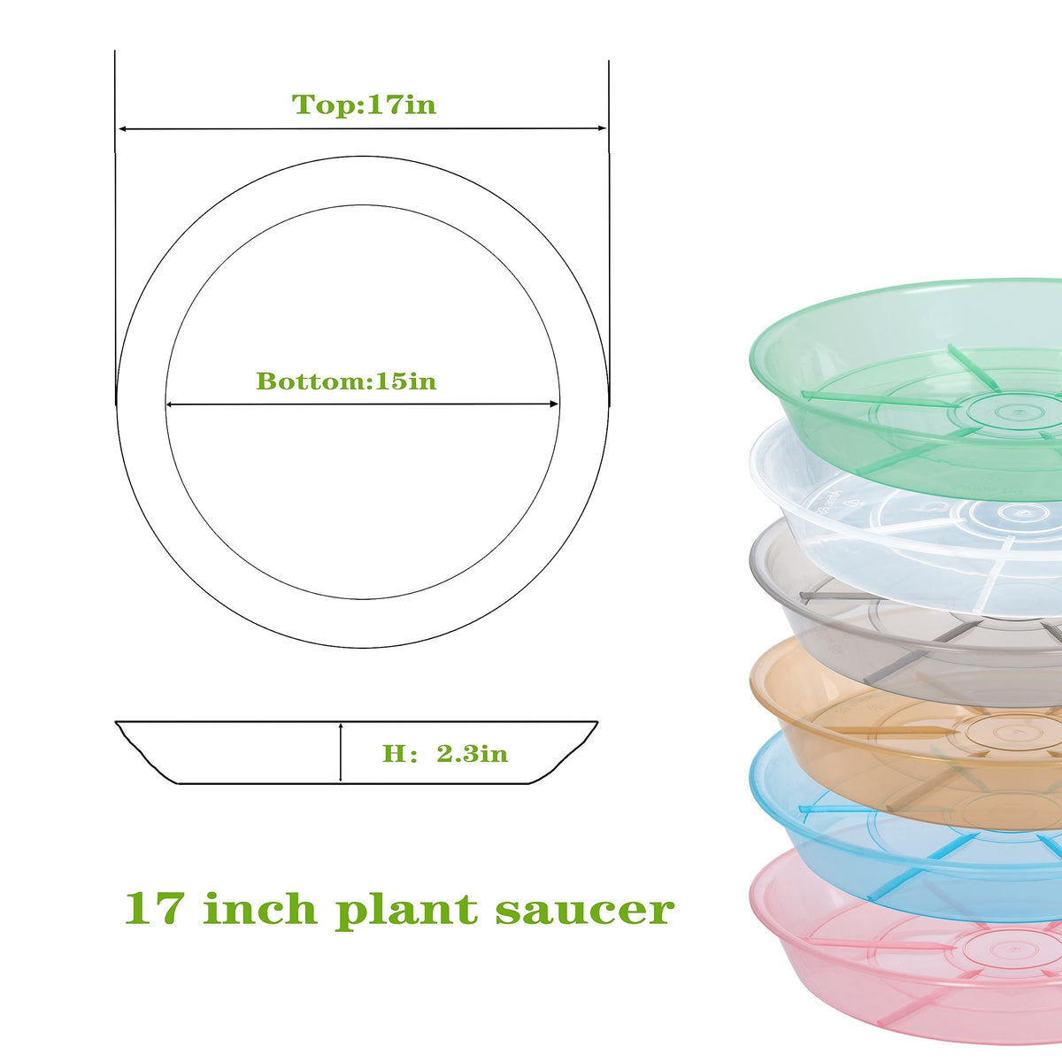 Afrine 2-pack plant saucer 17-inch side view shows sturdy, heavy-duty design.