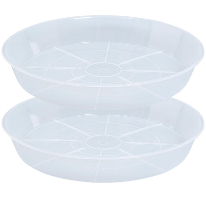 Afrine 2-pack plant saucer 17-inch top view prevents spills and surface stains.