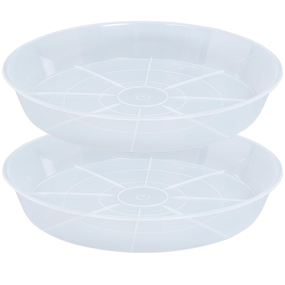 Afrine 2-pack plant saucer 17-inch top view prevents spills and surface stains.
