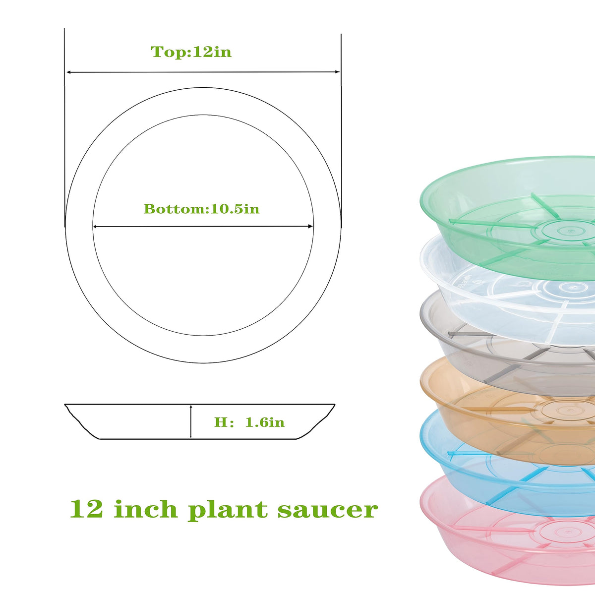 Afrine heavy-duty plastic plant saucer, 12-inch, lightweight yet sturdy.