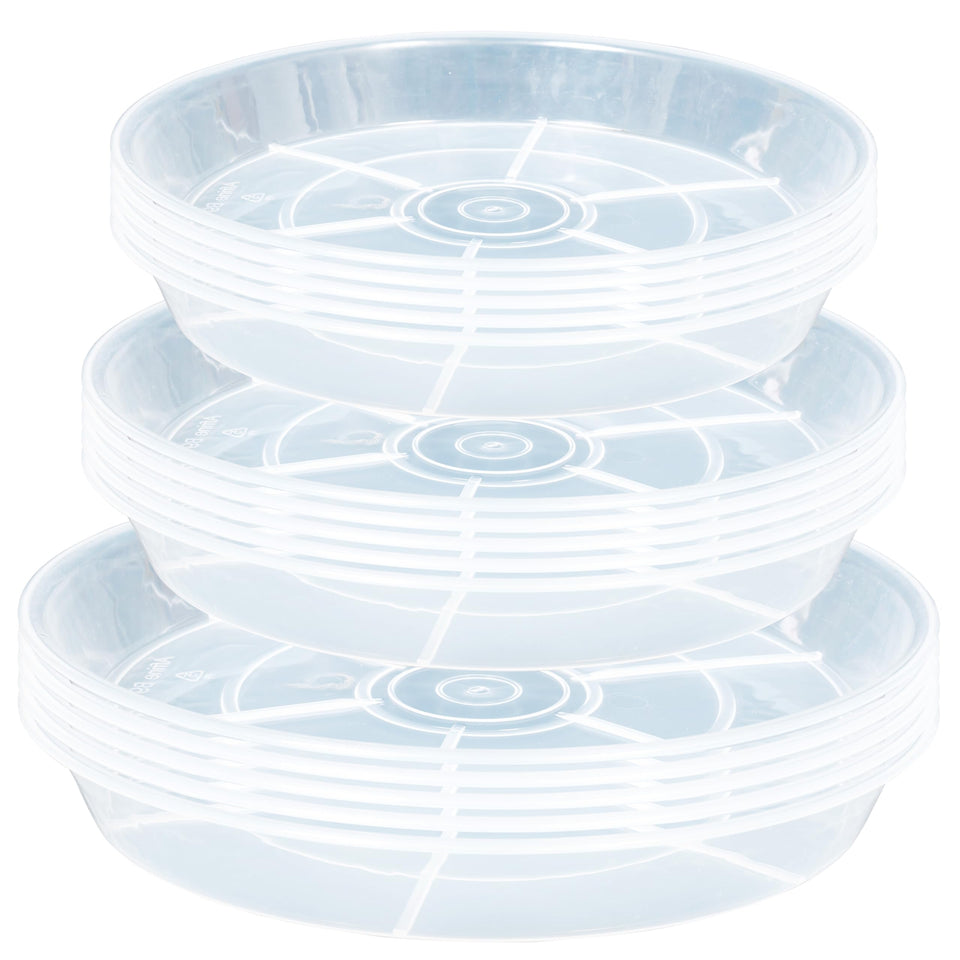 Afrine plant saucer 6-inch clear drip tray for indoor pots, catches excess water.