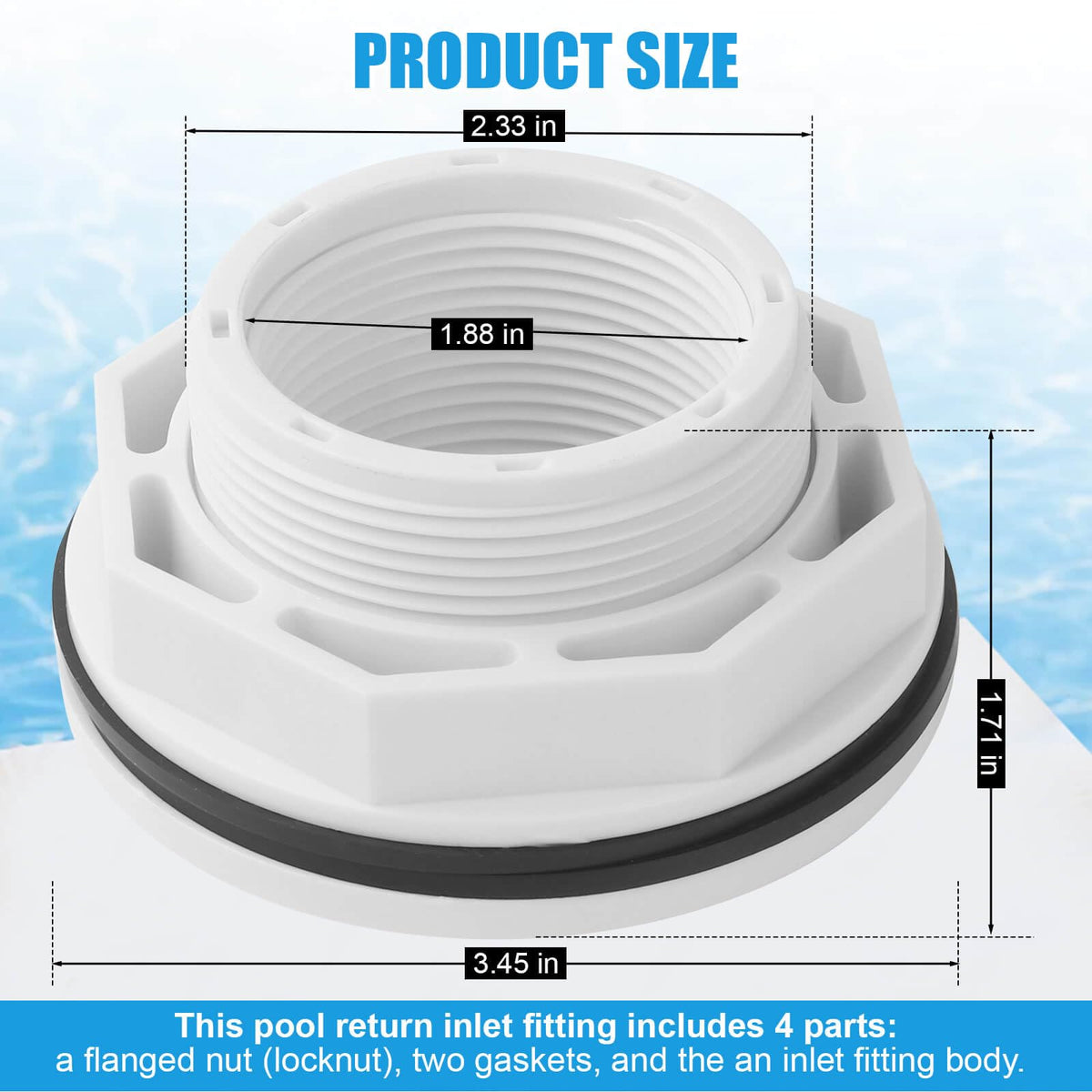 AFZZ SP1023 inlet return fitting hose connection shows 1-1/2 inch FIP threaded rear