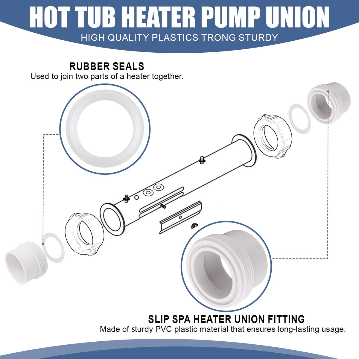 AFZZ spa heater union fitting in durable PVC for spa installations.