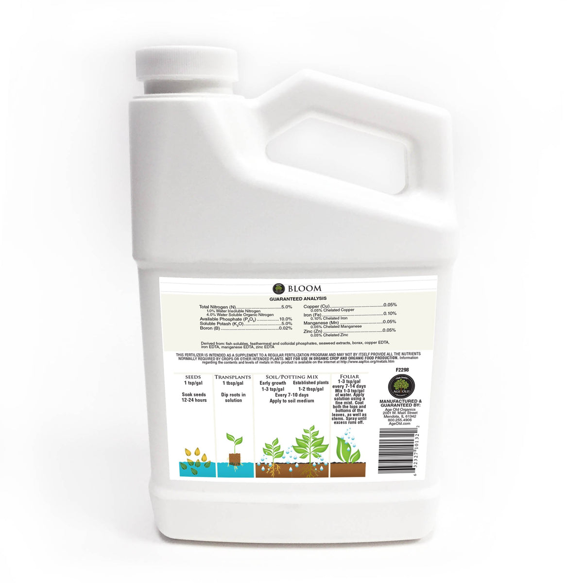 Age Old Bloom liquid fertilizer root-drench promotes stronger root mass for transplants.
