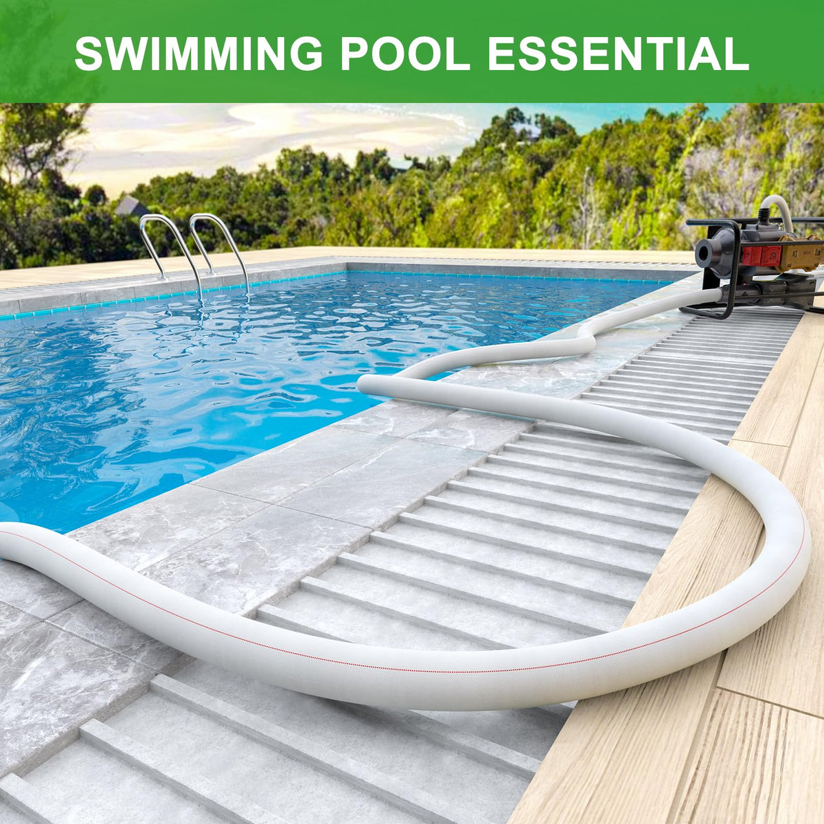 AGHITG pool discharge hose attached to pumps or hydrants with sturdy clamps.