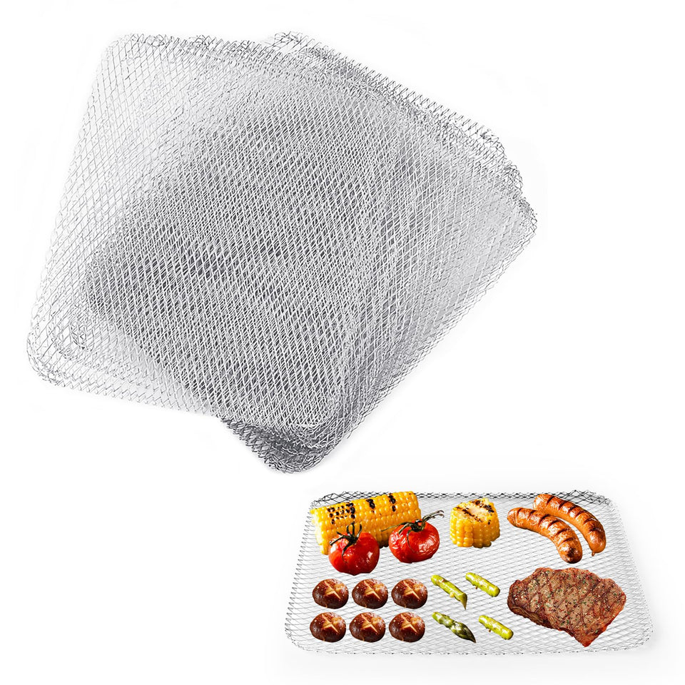 Aglehome grill topper on the grill protects food from falling through.