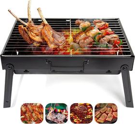AGM folding portable barbecue grill in full assembly for outdoor gatherings.