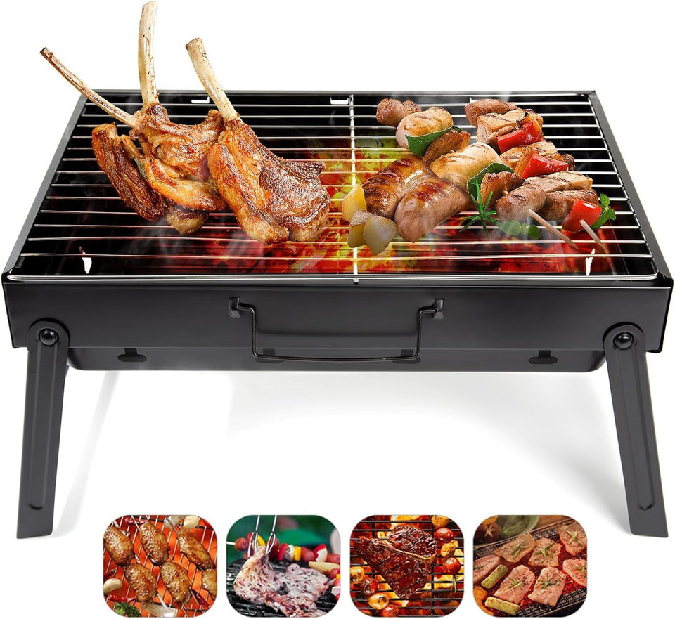 AGM folding portable barbecue grill in full assembly for outdoor gatherings.