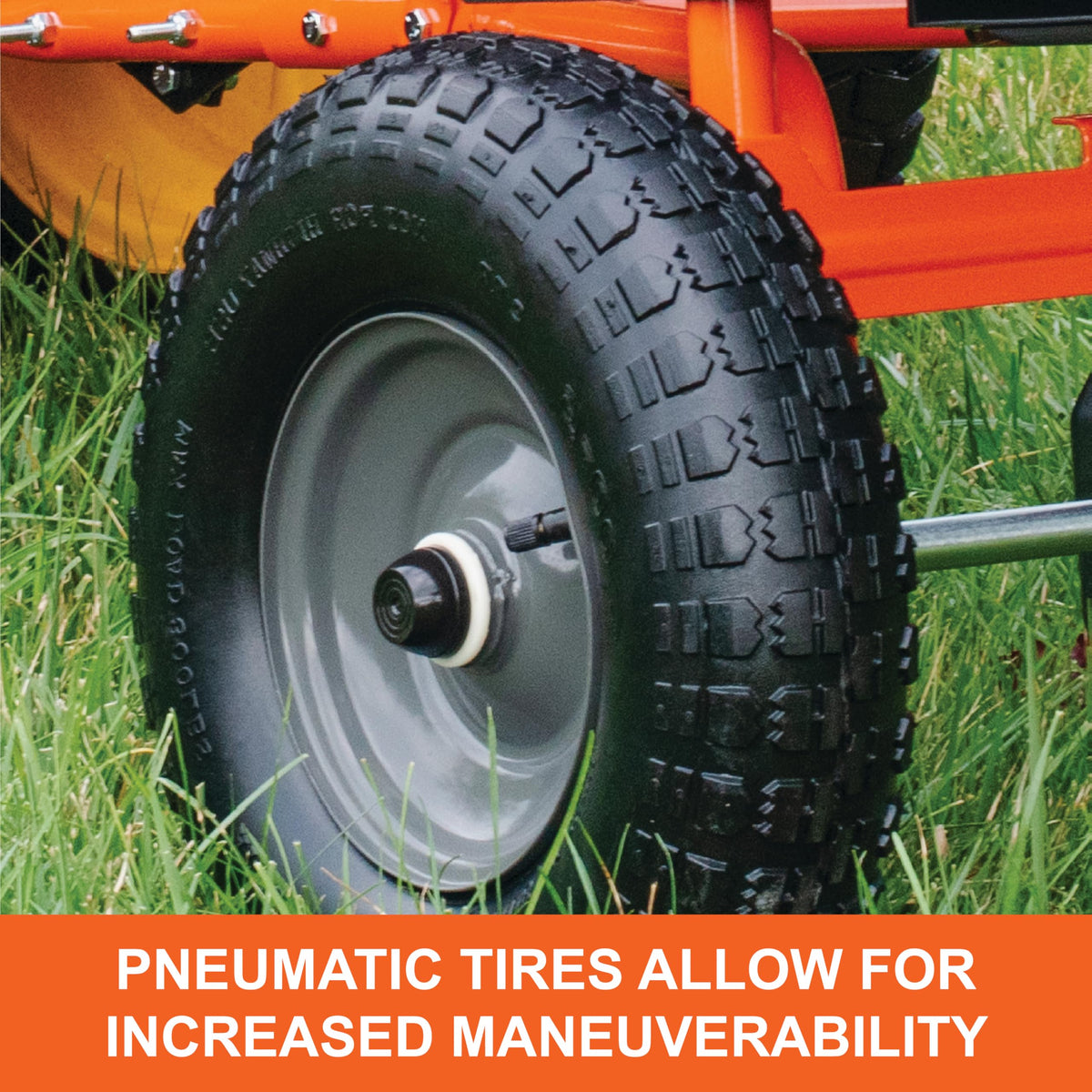 Flow control rod enables precise distribution from the riding mower seat.