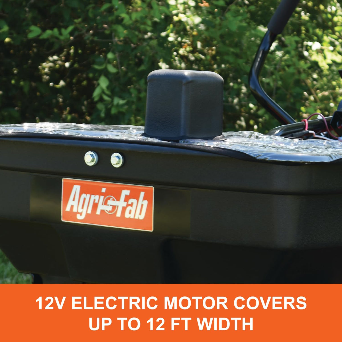 Agri-Fab ZT Spreader 12V motor closeup emphasizes reliable powered performance.