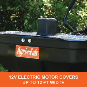 Agri-Fab ZT Spreader 12V motor closeup emphasizes reliable powered performance.