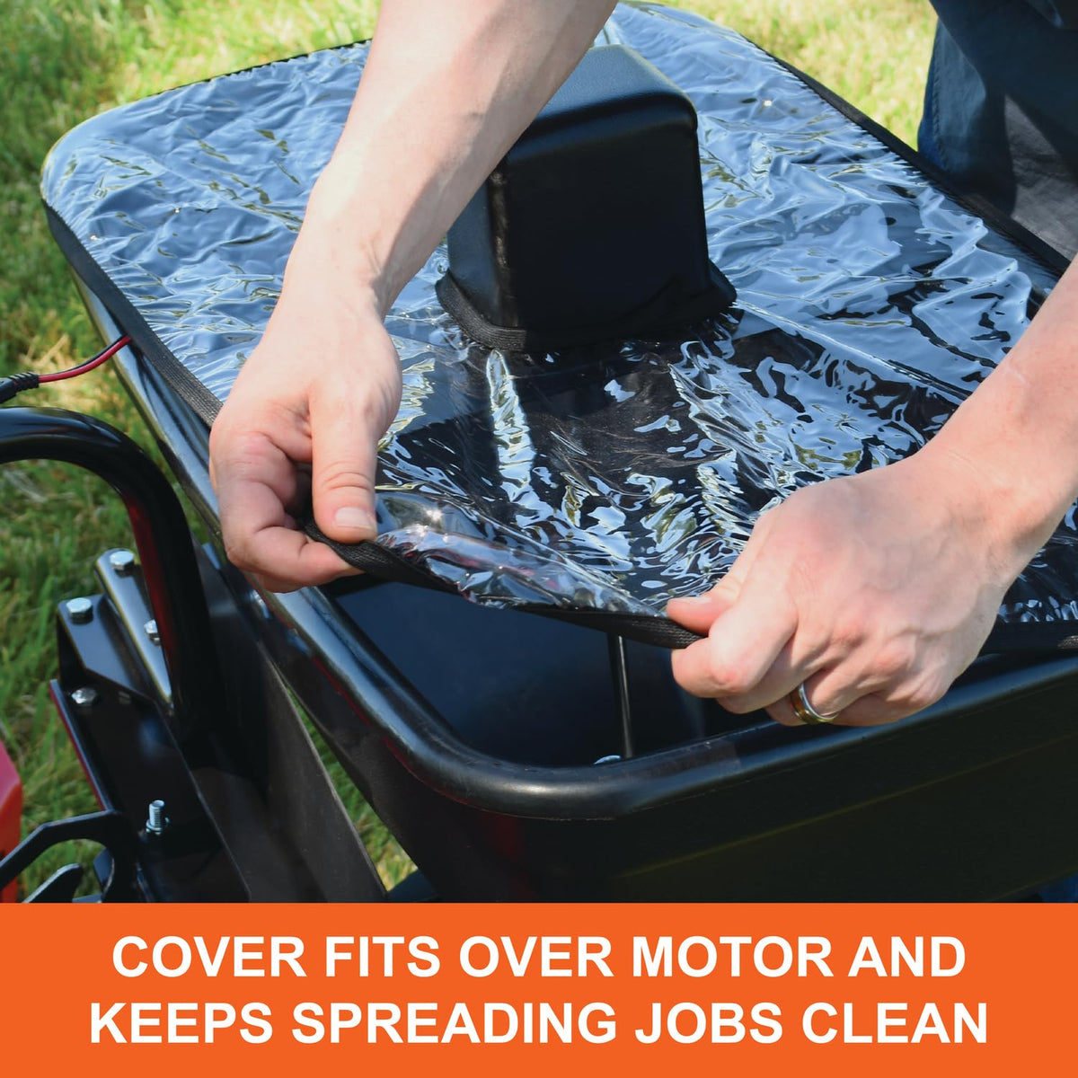 Agri-Fab ZT Spreader spread width-action image shows wide, even distribution across lawns.