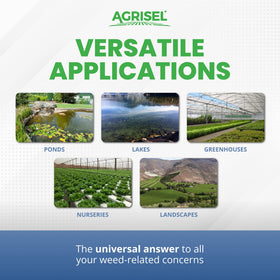 Agrisel Diquat weed killer in pond application setup demonstrates aquatic weed control.