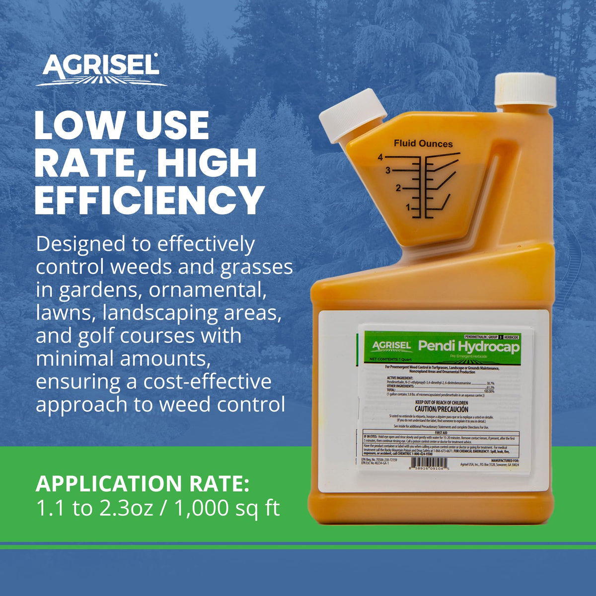 Agrisel Pendi Hydrocap Weed Killer demonstrating coverage area for lawns.