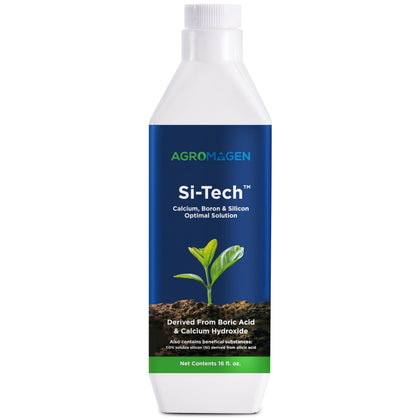 AgroMagen Si-Tech Silica bottle pours to illustrate immediate bioavailability for uptake.