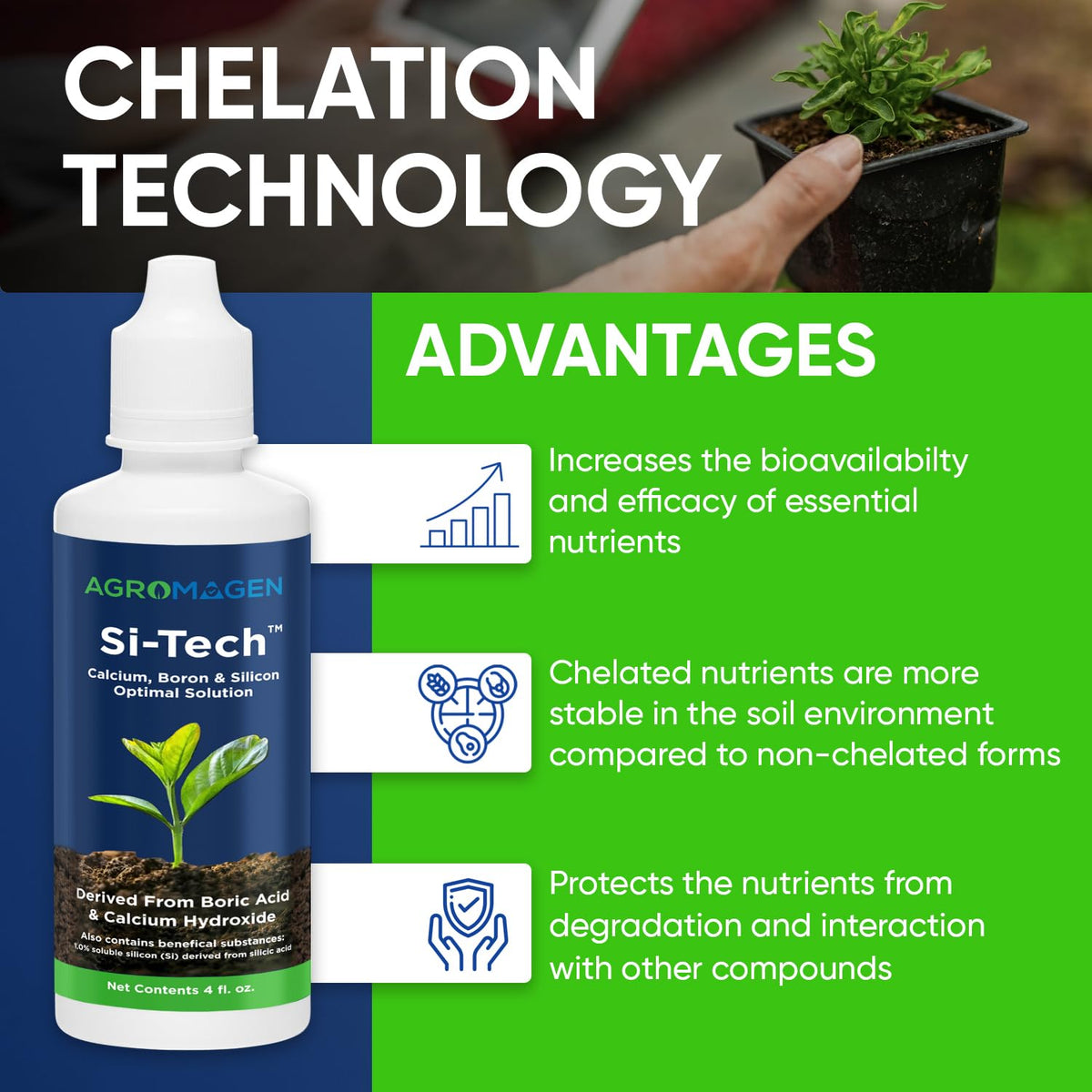 AgroMagen Si-Tech Silica stress-resistance hints at resilience against heat, drought, and pests.