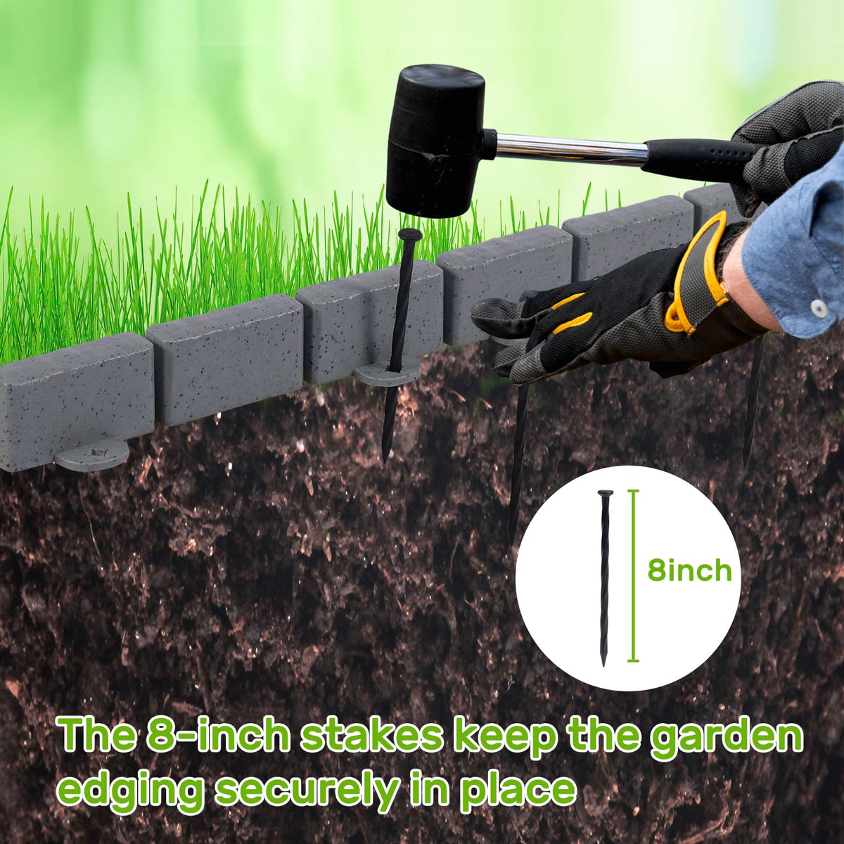 AGTEK interlocking edging pieces in 16.5-inch lengths for straight or curved borders.