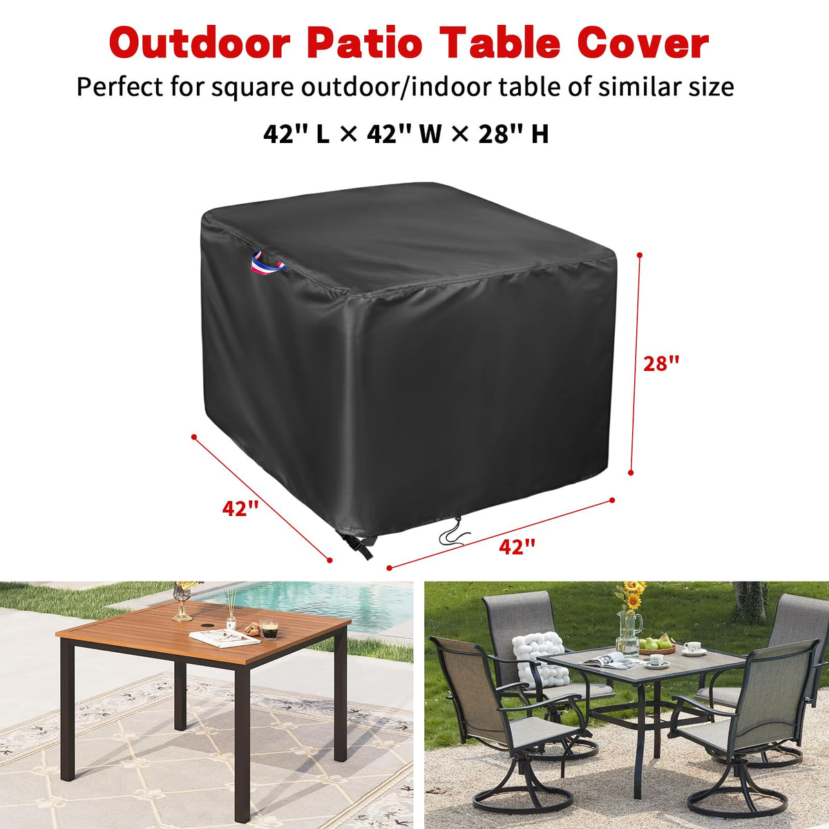Agustone square table cover with windproof drawstring for secure fit