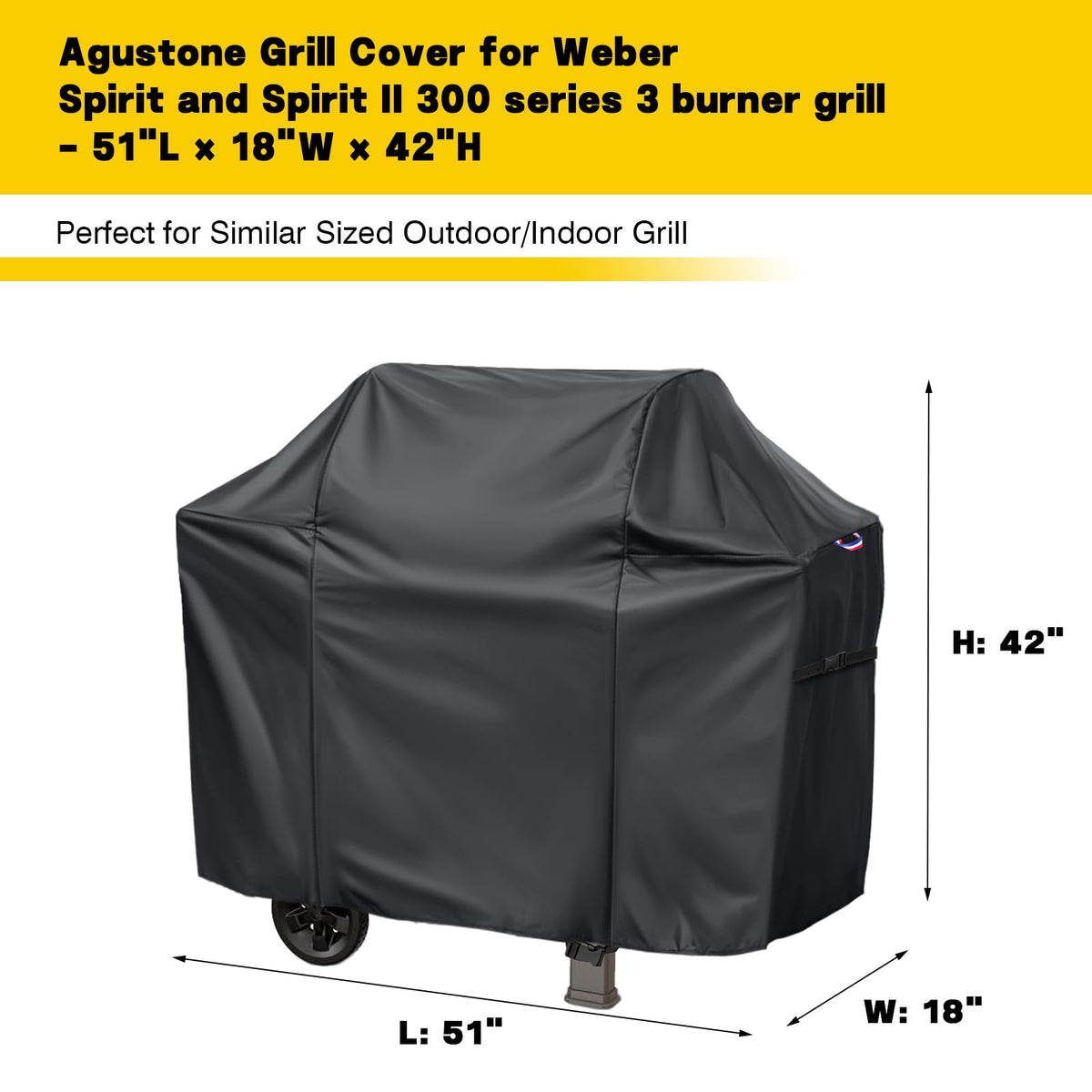 Waterproof top strip keeps the grill dry during wet weather.