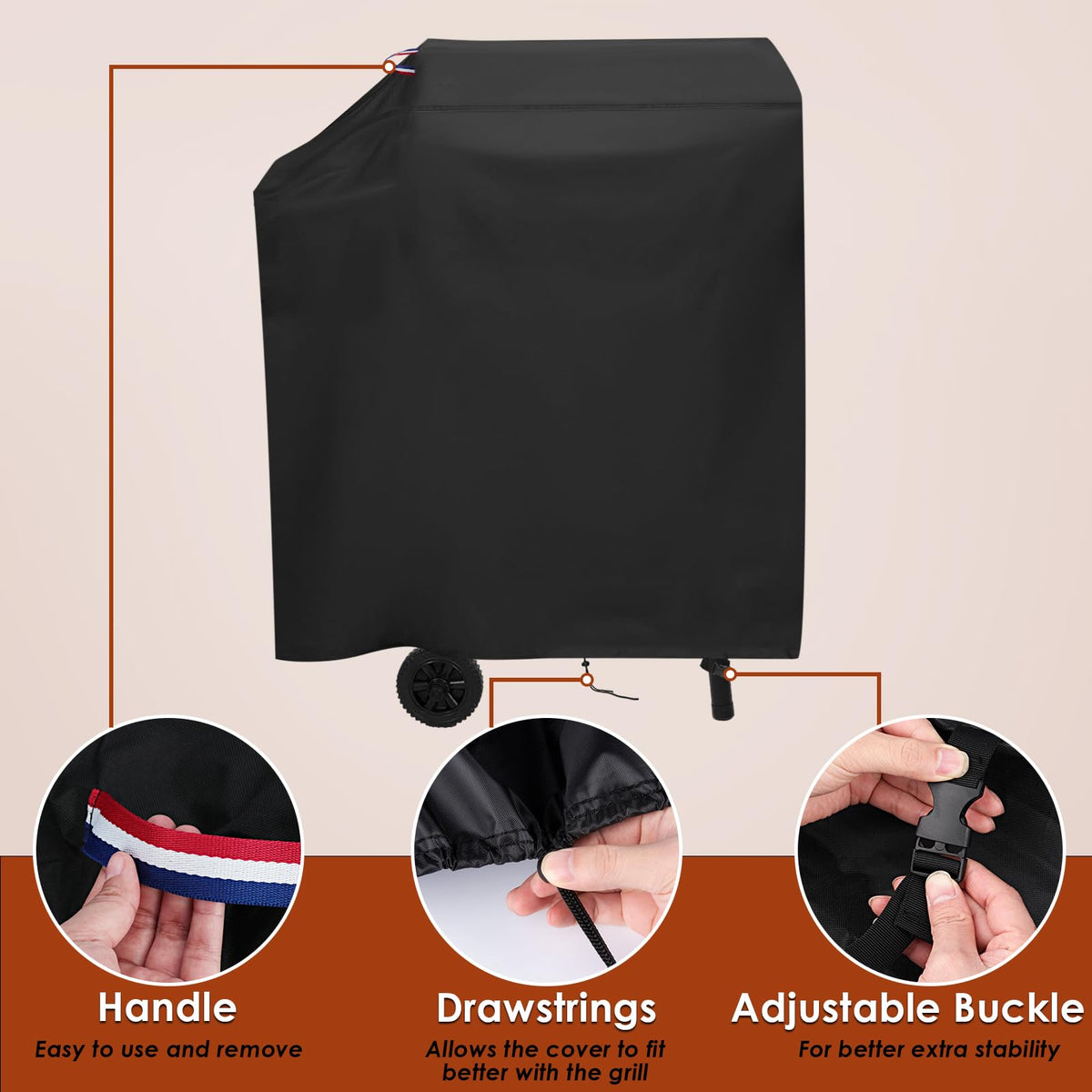 Agustone grill cover fitted to Char-Griller E1515 with precise dimensions