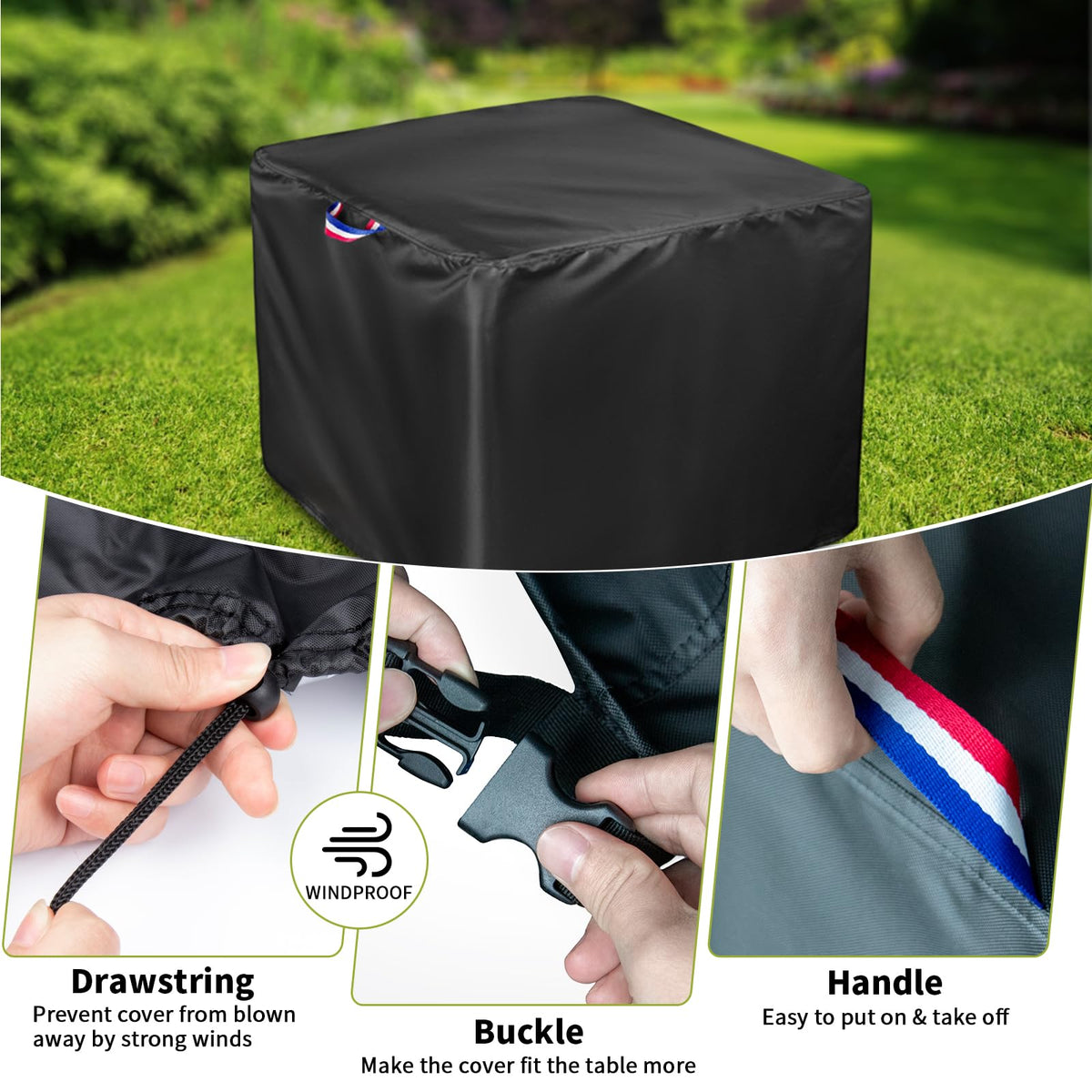 Agustone outdoor table cover showing dustproof fabric protection