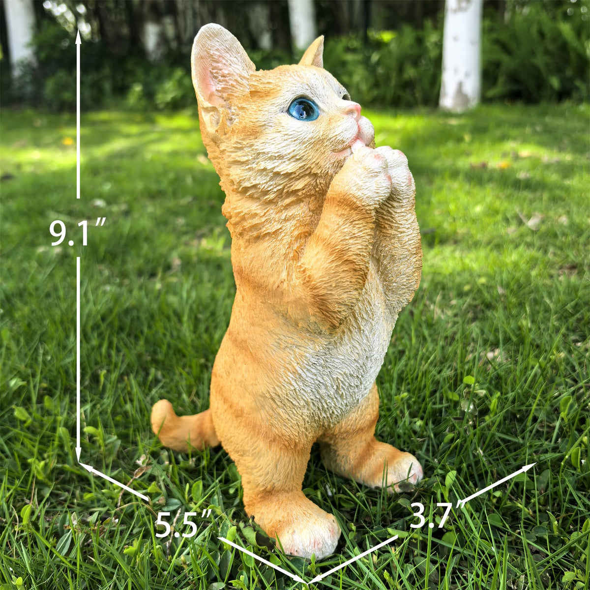 Ahbuohe garden cat statue, face detail, showcases hand-painted character.