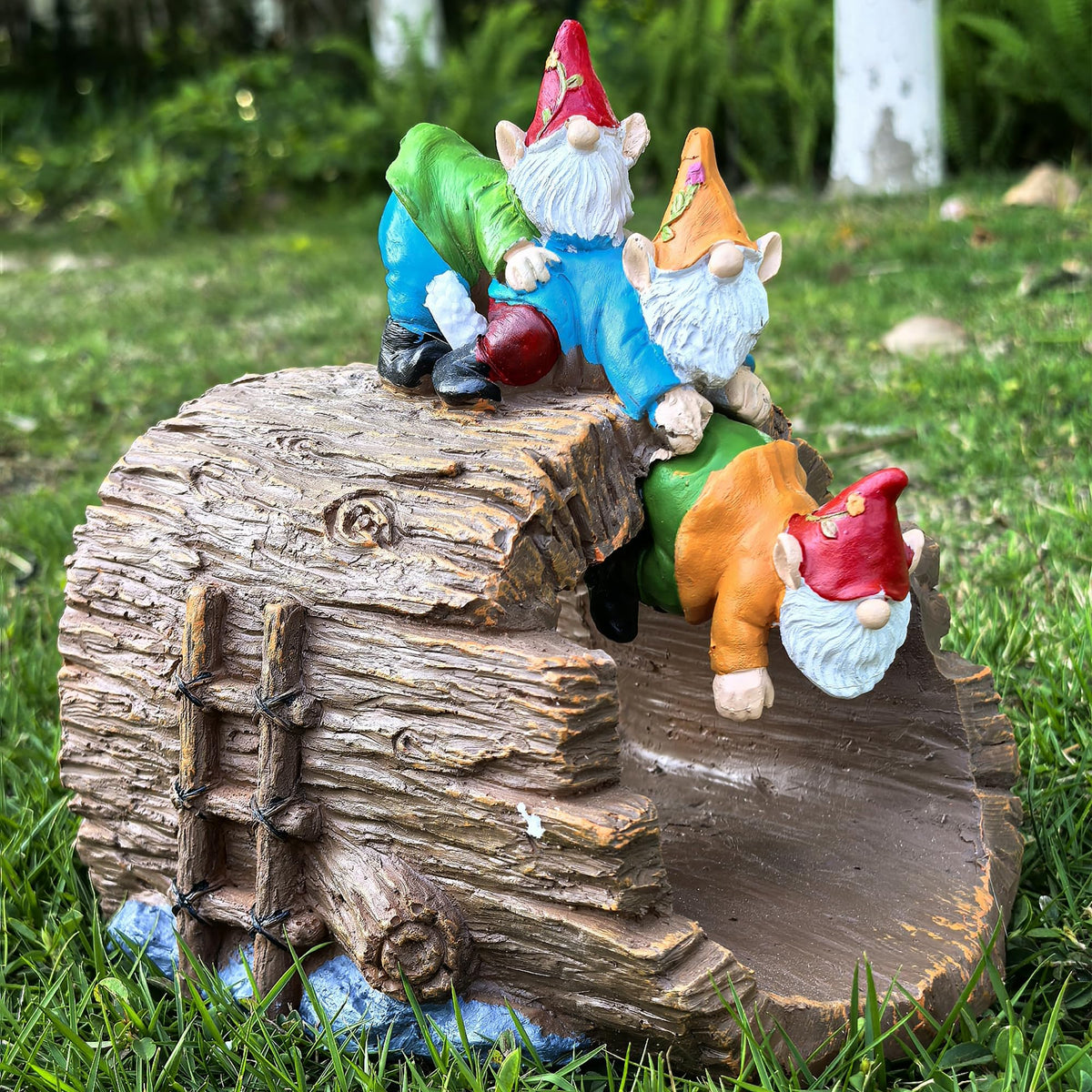 Ahbuohe hand-painted gnome detail highlights craftsmanship for garden charm.