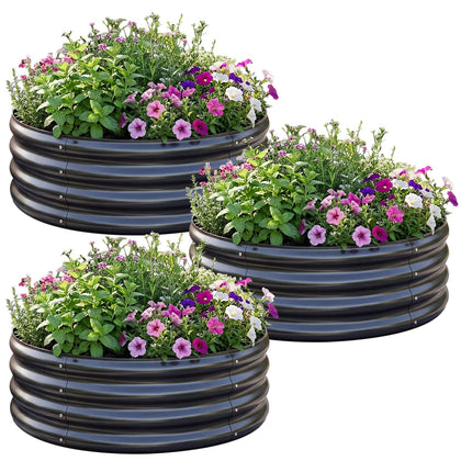 AHEONLAR round galvanized raised bed 3-pack for organized vegetable growing.