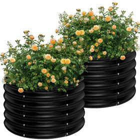 AHEONLAR round galvanized raised bed close-up showing sturdy steel construction for lasting use.