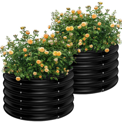 AHEONLAR round galvanized raised bed close-up showing sturdy steel construction for lasting use.