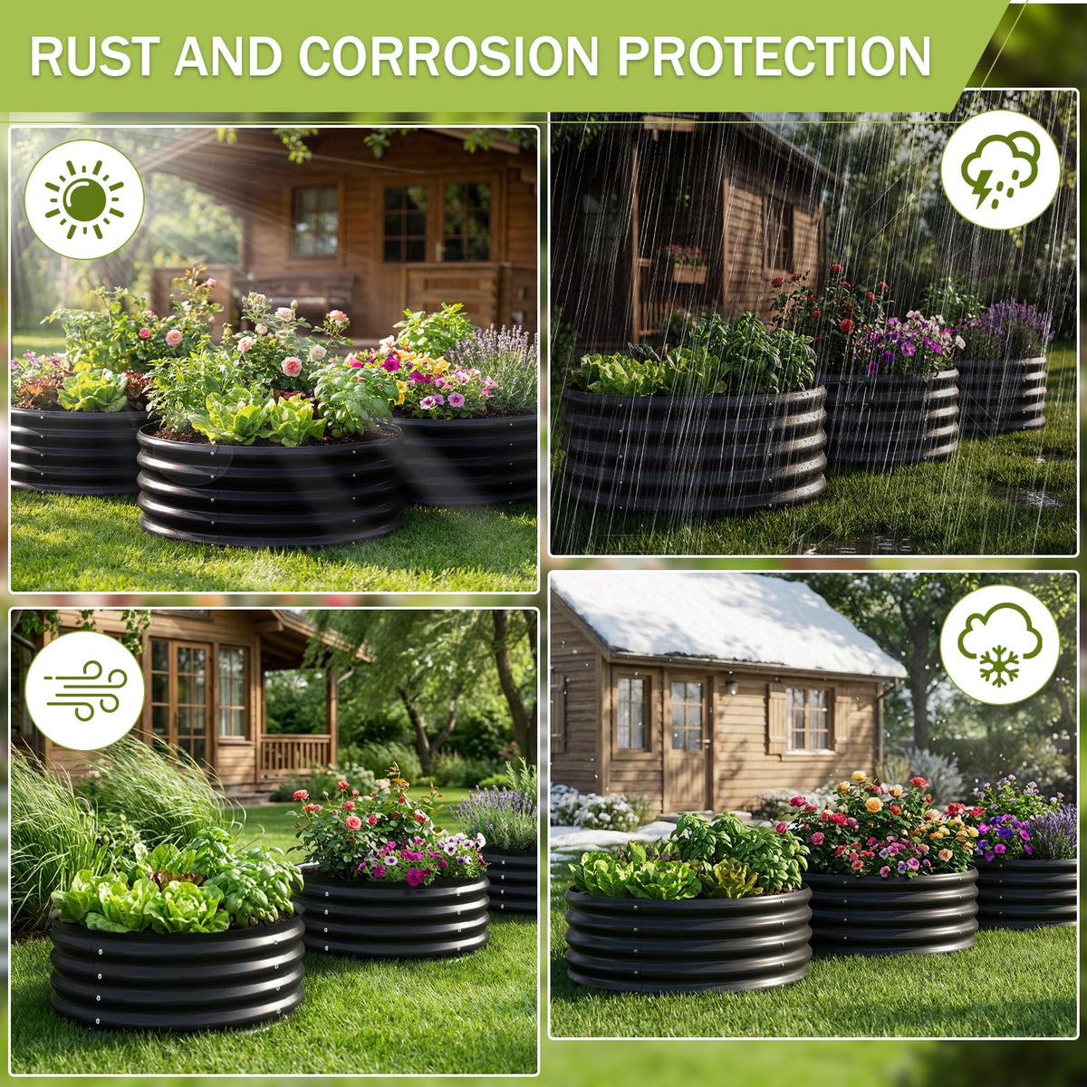 AHEONLAR circular planters support multiple beds in small spaces.