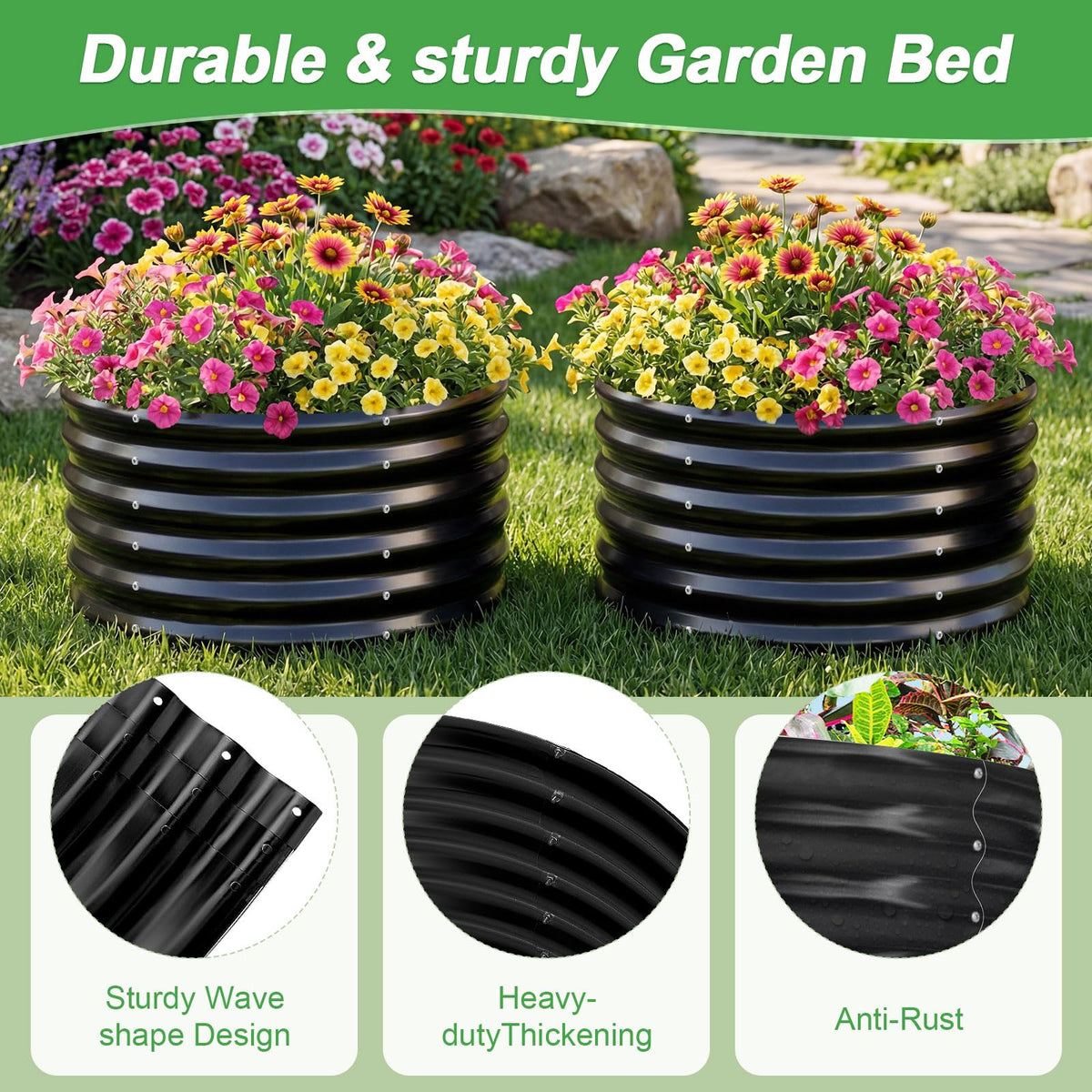 AHEONLAR grey finish round raised bed fits modern outdoor spaces