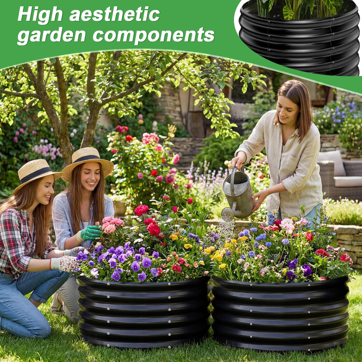 AHEONLAR round galvanized raised garden bed in garden for neat defined planting areas