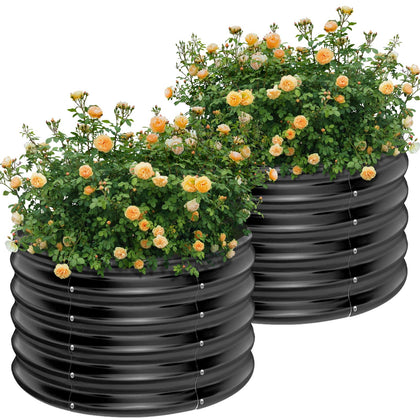 AHEONLAR round galvanized raised garden bed top view for organized vegetable planting in small spaces