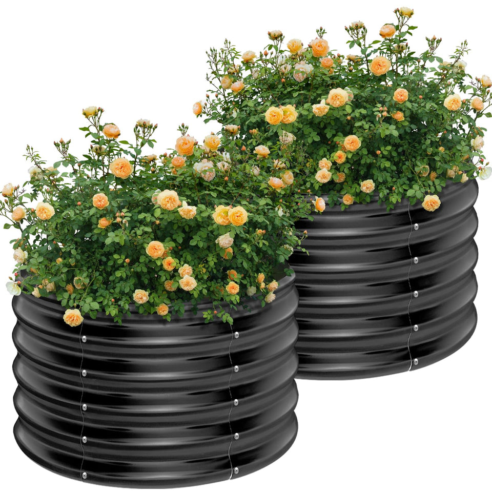 AHEONLAR round galvanized raised garden bed top view for organized vegetable planting in small spaces