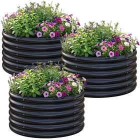 AHEONLAR round galvanized raised bed for durable vegetable and flower gardening.