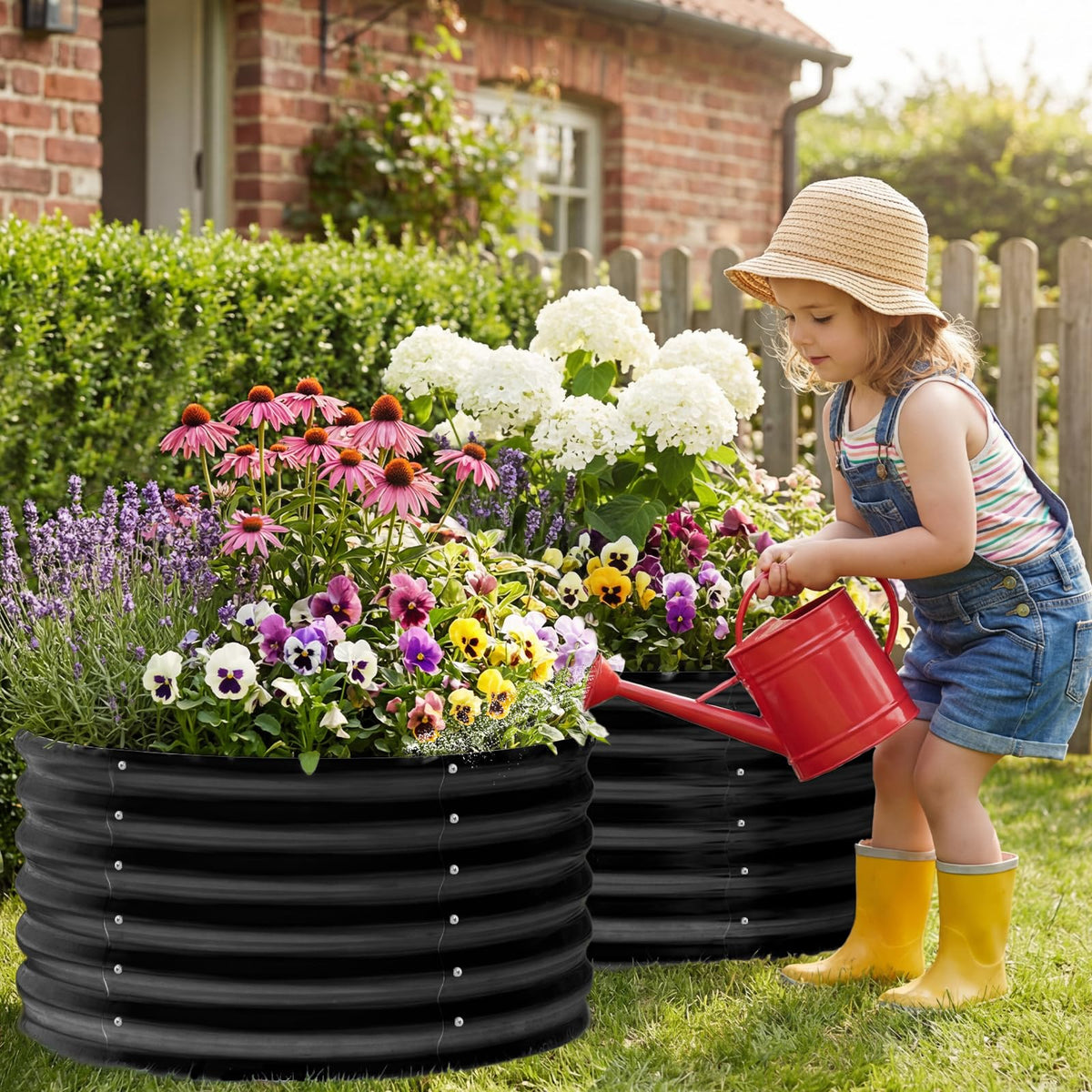 AHEONLAR round raised bed outdoor assembly demonstrates easy setup for quick planting.