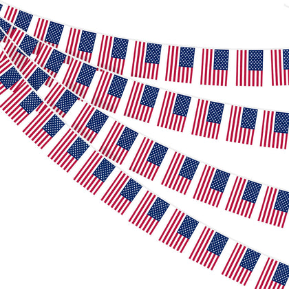 AhfuLife 33ft American flag bunting banner for outdoor decor, vibrant patriotic display