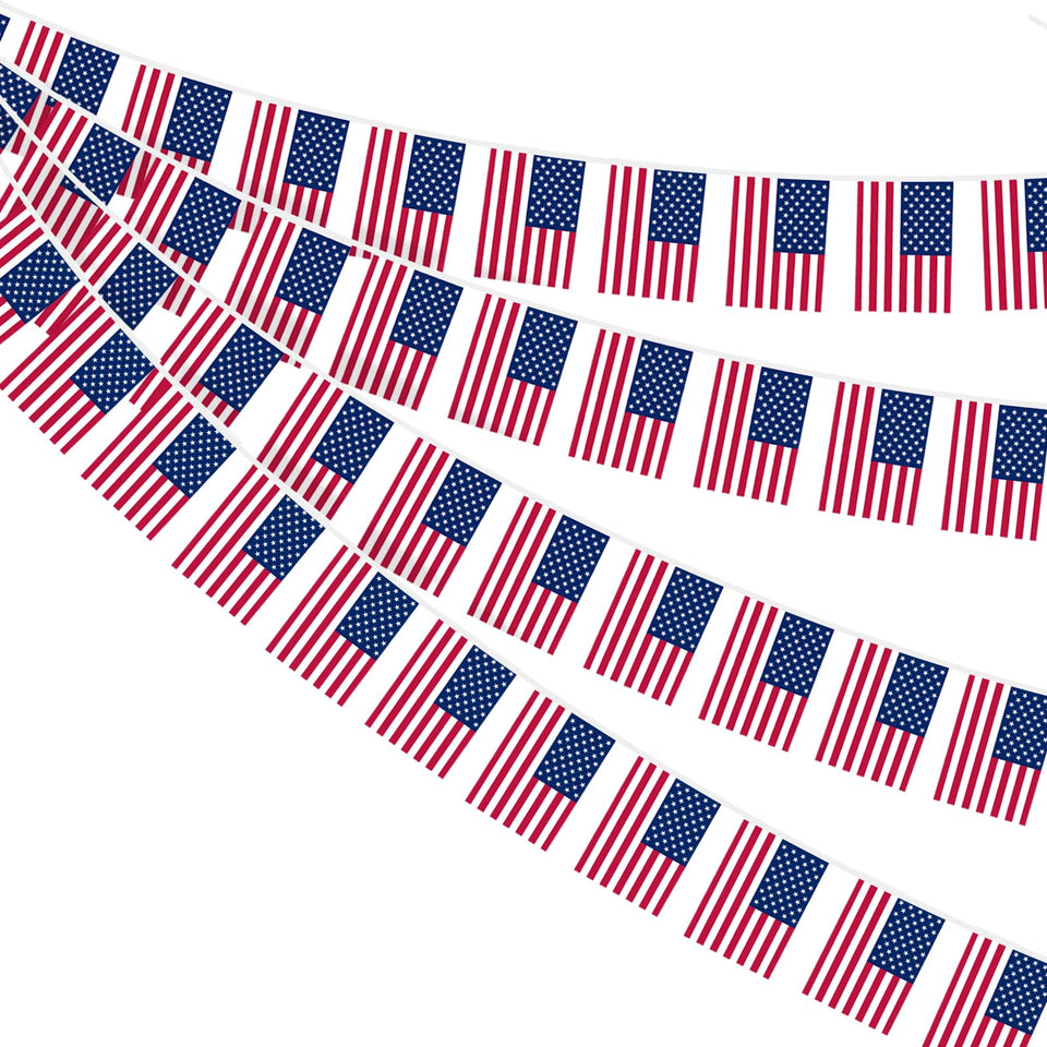 AhfuLife 33ft American flag bunting banner for outdoor decor, vibrant patriotic display