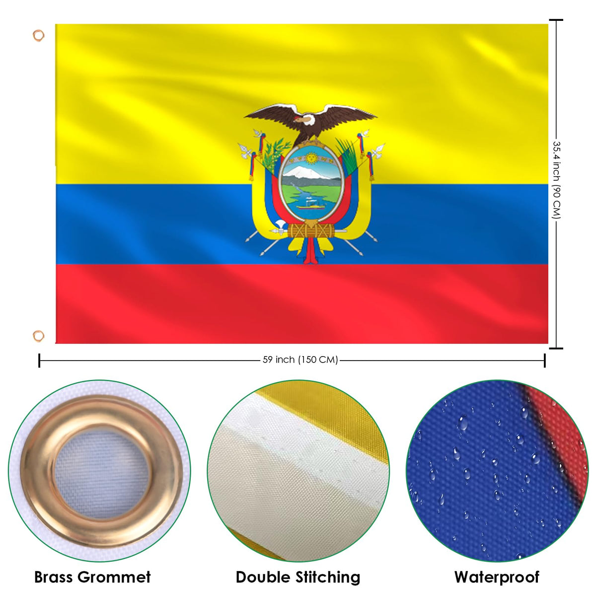 AhfuLife Ecuador flag brass eyelets for easy hanging on poles