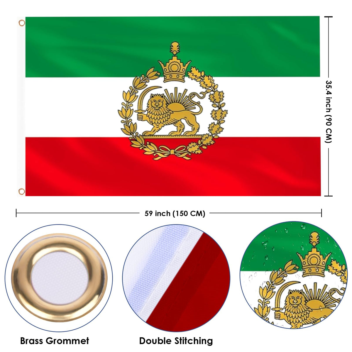 AhfuLife Iran Lion and Sun flag back view with double-sided clarity.