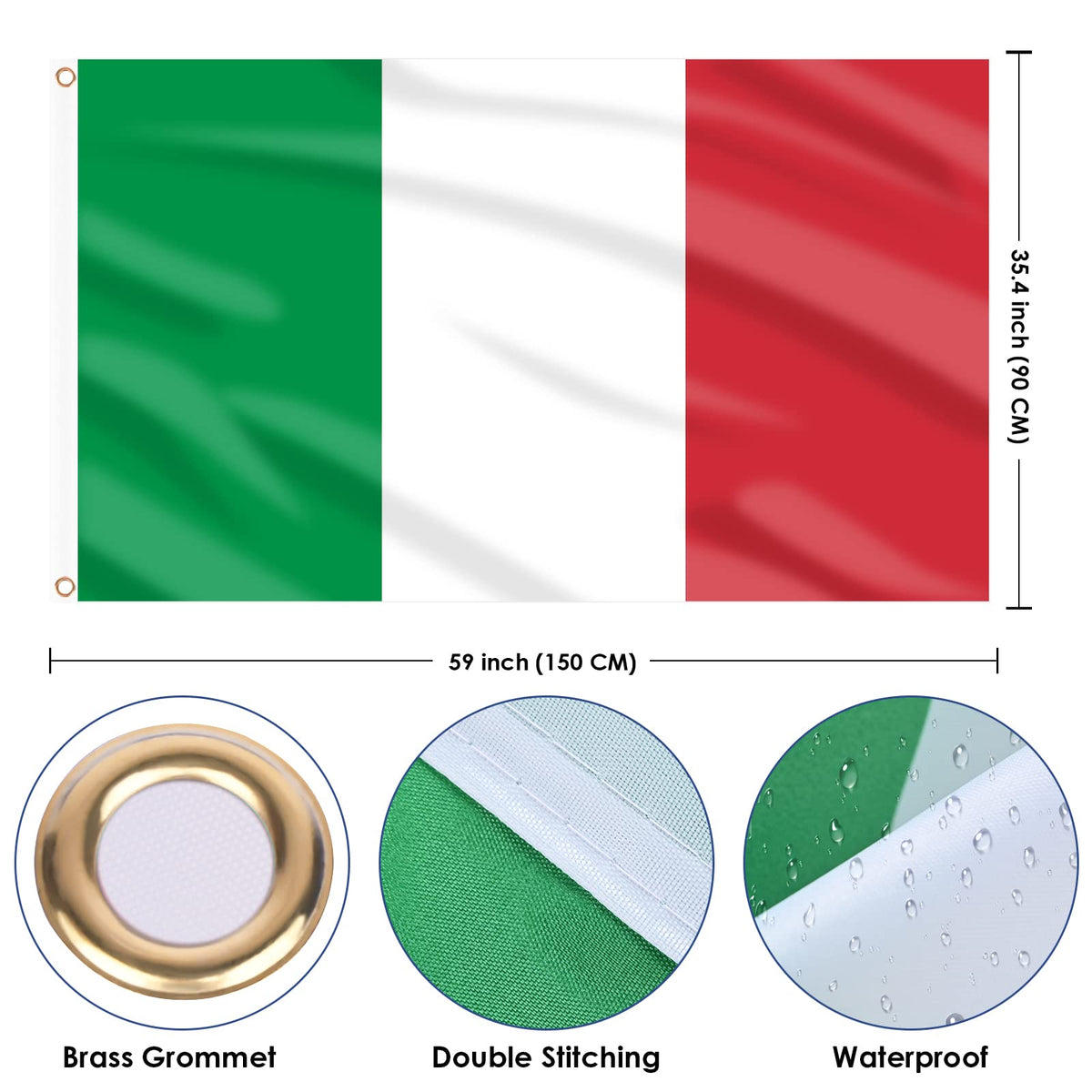 AhfuLife Italy Flag 3x5ft double-stitched edge for durable outdoor use