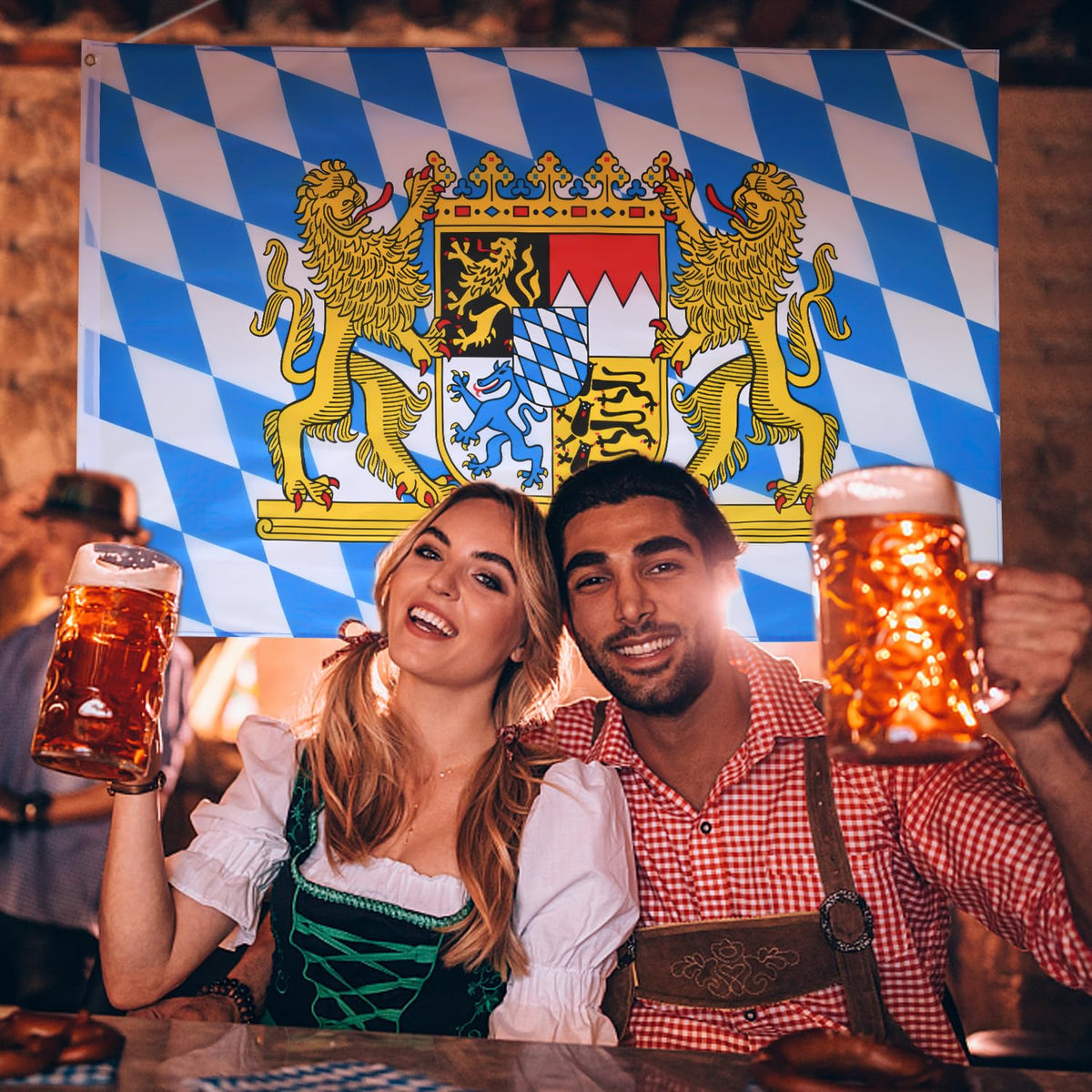 AhfuLife Oktoberfest flag with brass eyelets for durable hanging.