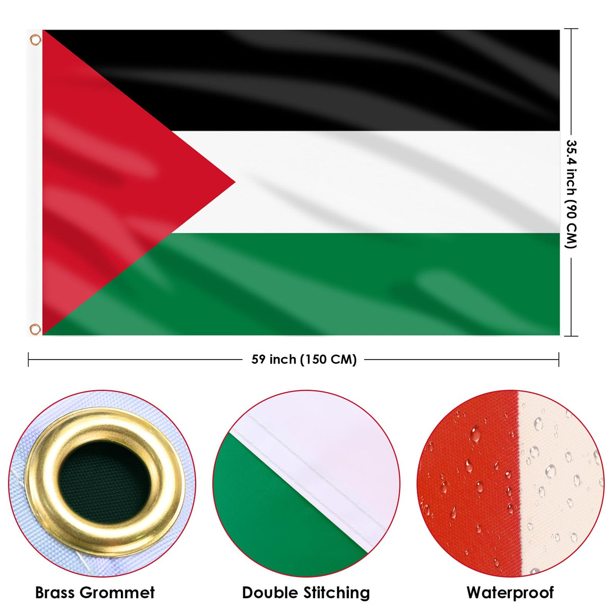 AhfuLife Palestine flag features double-stitched edges for lasting performance on walls and balconies.