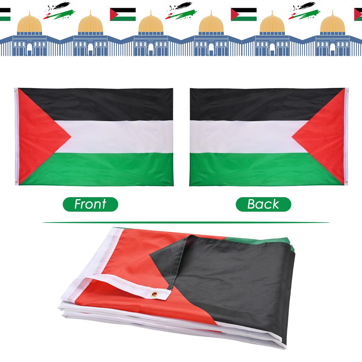 AhfuLife Palestine flag lightweight design ideal for low-wind outdoor or indoor dorm decor.