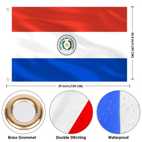 AhfuLife Paraguay flag 3x5ft brass eyelets provide sturdy mounting.