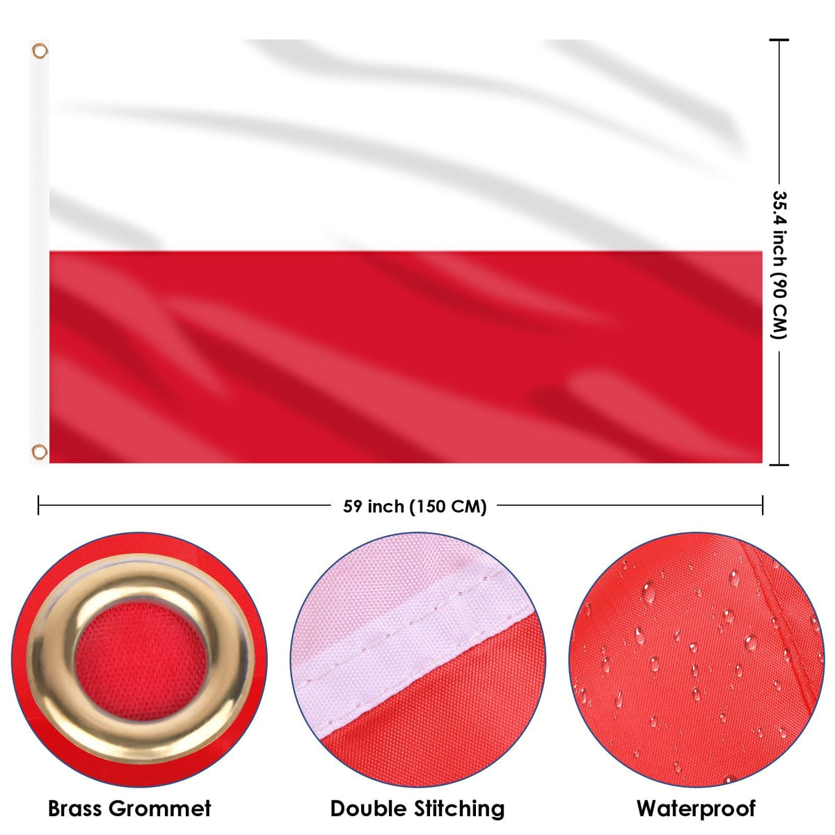 AhfuLife Polish Flag with brass eyelets for easy flagpole hanging