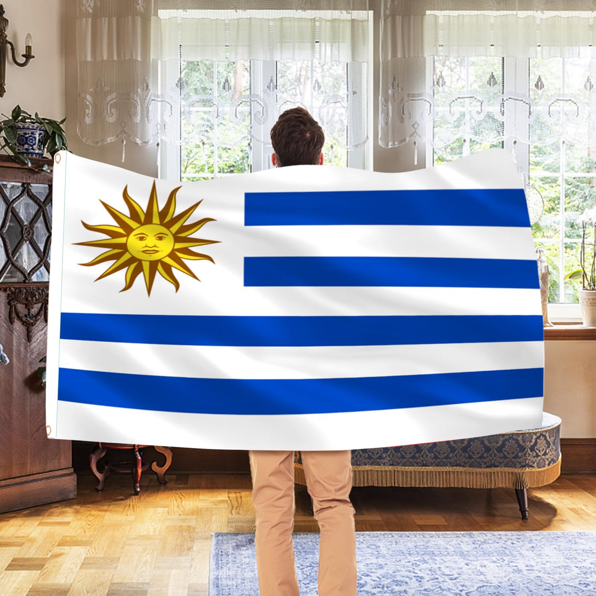 AhfuLife Uruguay flag canvas header with brass grommets for secure mounting.