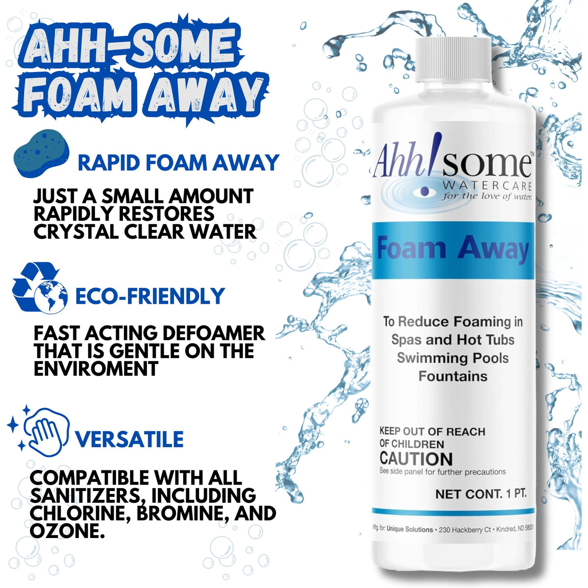 Ahh-Some foam eliminator in-use restores clear hot tub water