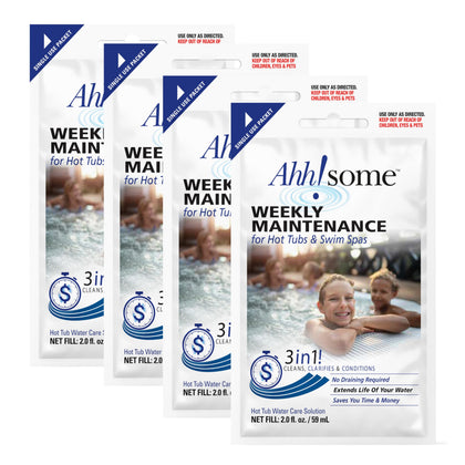 Ahh-Some triple-action weekly cleaner bottle pour reduces buildup in hot tubs.